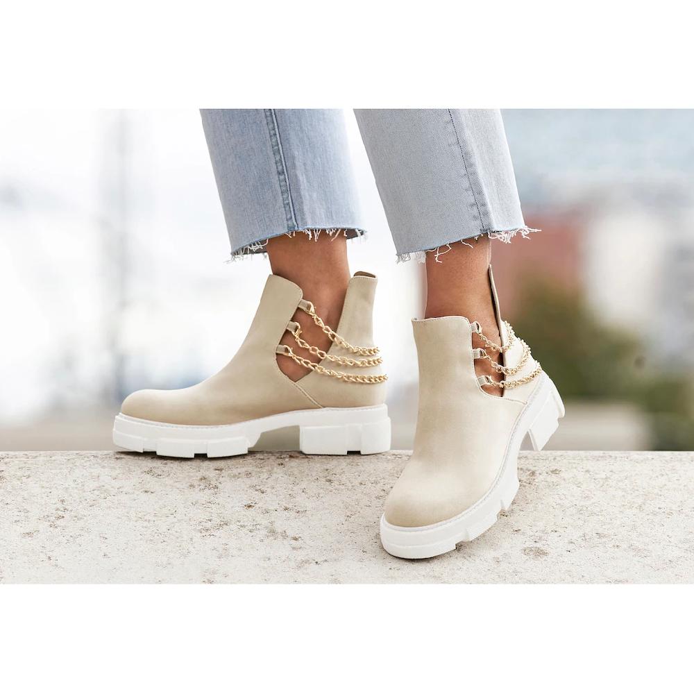 LASCANA Chelseaboots Mit Modischem Ketten-Detail Ankle Boots Stiefelette ▷ Für