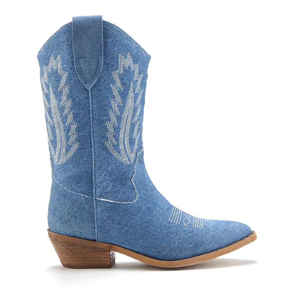 LASCANA Cowboy Boots Cowboy Stiefelette Western Stiefelette Ankleboots Im Denim-Look ▷ Für