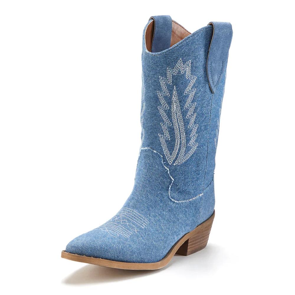 LASCANA Cowboy Boots Cowboy Stiefelette Western Stiefelette Ankleboots im Denim-Look ▷ für