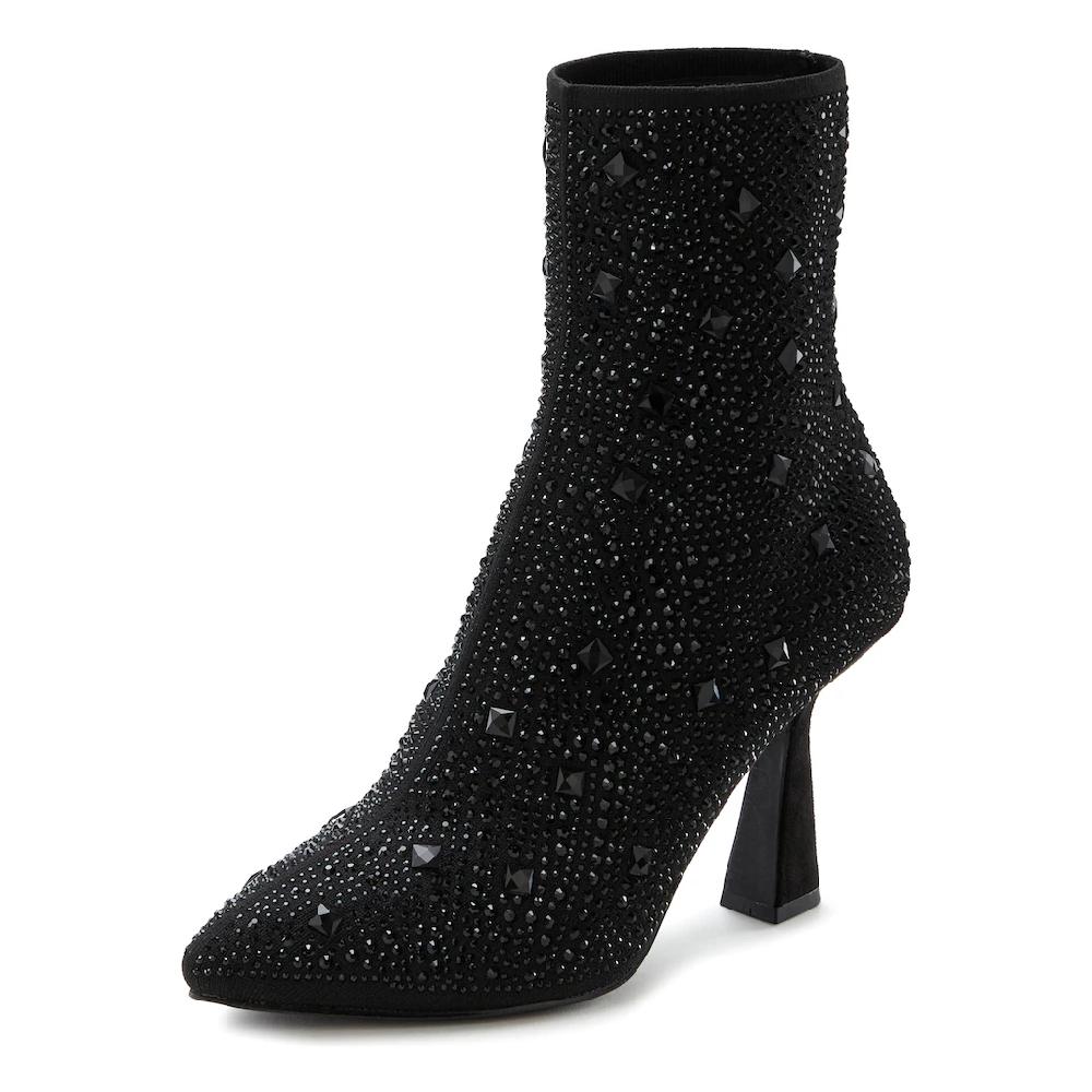 LASCANA High-Heel-Stiefelette Schlupf-Stiefel Ankle Boots Elastisches Material Schmucksteinchen Bestellen