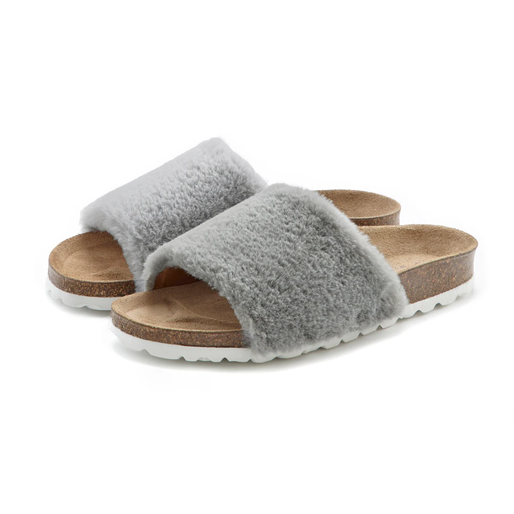 LASCANA Pantolette »Hausschuh « Mule Sandale Offener Schuh Korkfußbett Pantoffel