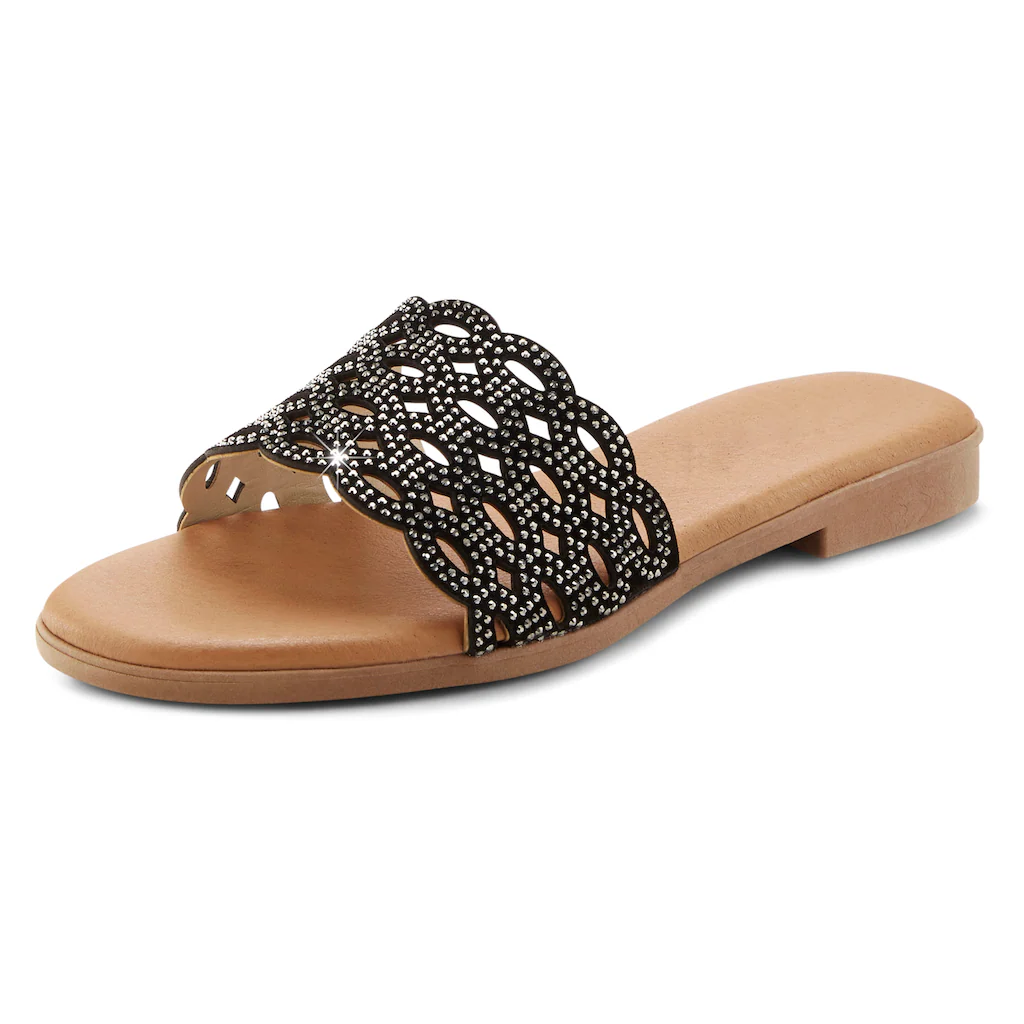 LASCANA Pantolette Mule Sandale Offener Schuh Aus Leder Mit Kleinen Cut-Outs