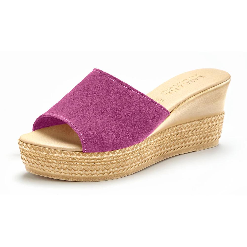 LASCANA Pantolette Mule Sandale Offener Schuh Aus Hochwertigem Leder Mit Keilabsatz ▷ Für