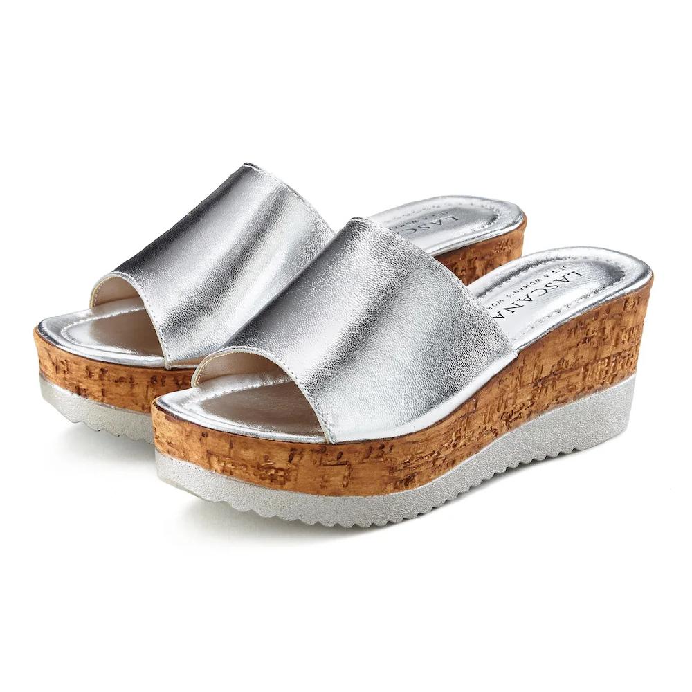 LASCANA Pantolette Mule Sandale Offener Schuh Aus Leder Mit Keilabsatz Online Kaufen