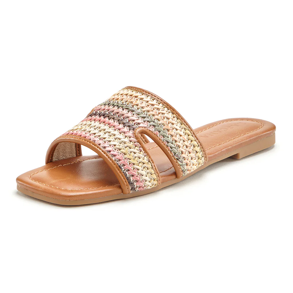 LASCANA Pantolette Mule Sandale Offener Schuh In Mehrfarbiger Bast-Optik VEGAN