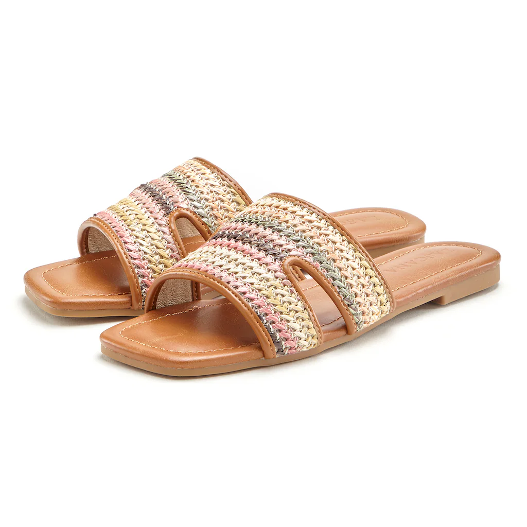 LASCANA Pantolette Mule Sandale offener Schuh in mehrfarbiger Bast-Optik VEGAN