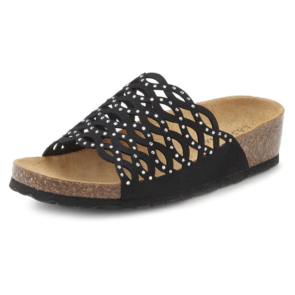LASCANA Pantolette Mule Sandale Offener Schuh Mit Korkfußbett Und Glitzersteinchen Bestellen