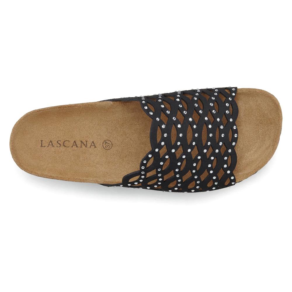 LASCANA Pantolette Mule Sandale Offener Schuh Mit Korkfußbett Und Glitzersteinchen Bestellen