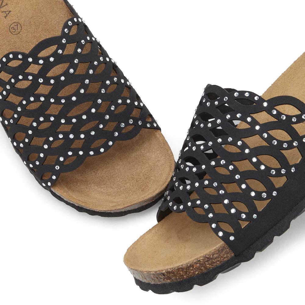 LASCANA Pantolette Mule Sandale Offener Schuh Mit Korkfußbett Und Glitzersteinchen Bestellen