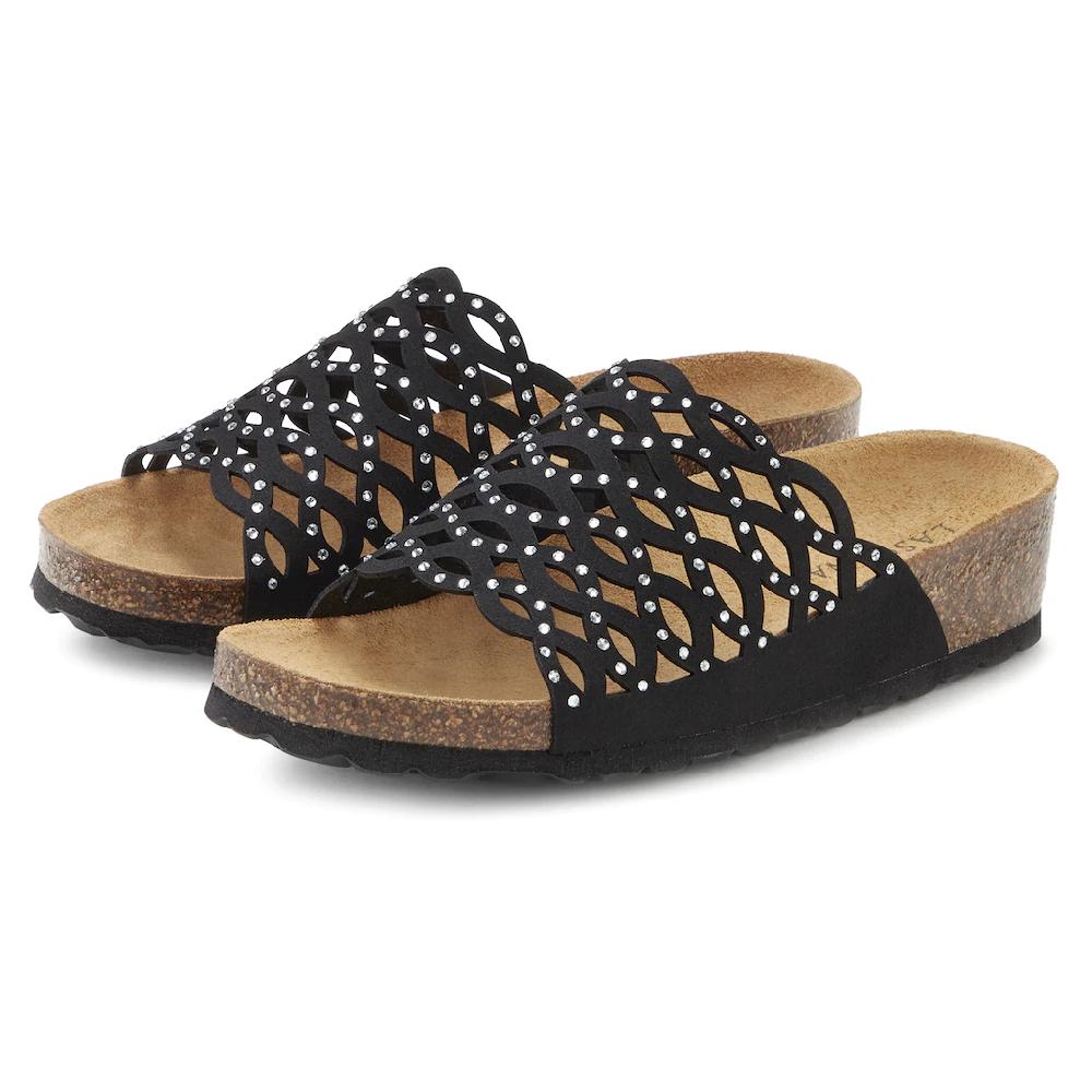 LASCANA Pantolette Mule Sandale offener Schuh mit Korkfußbett und Glitzersteinchen bestellen