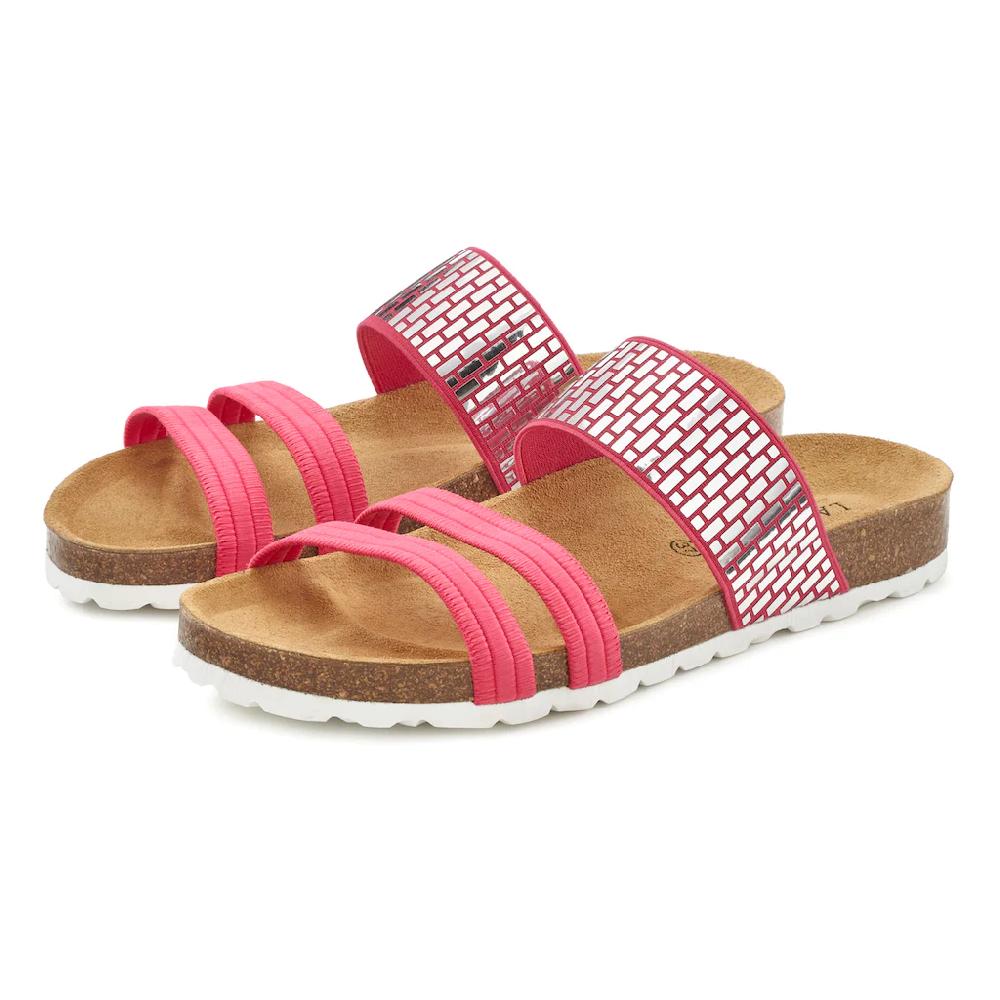 LASCANA Pantolette Mule Sandale Offener Schuh Mit Korkfußbett Und Elastischen Riemchen