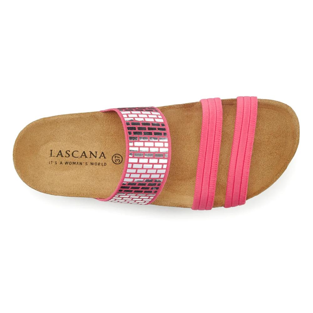LASCANA Pantolette Mule Sandale Offener Schuh Mit Korkfußbett Und Elastischen Riemchen