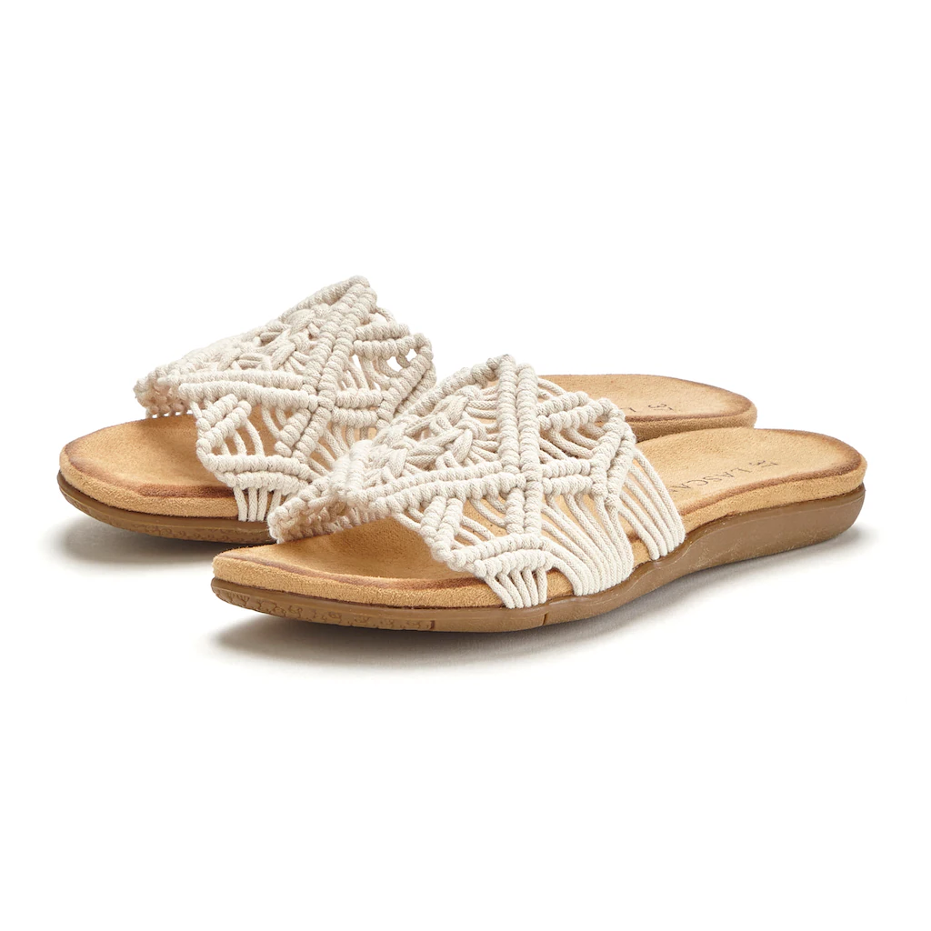 LASCANA Pantolette Mule Sandale Offener Schuh Mit Modischem Häkelmuster VEGAN