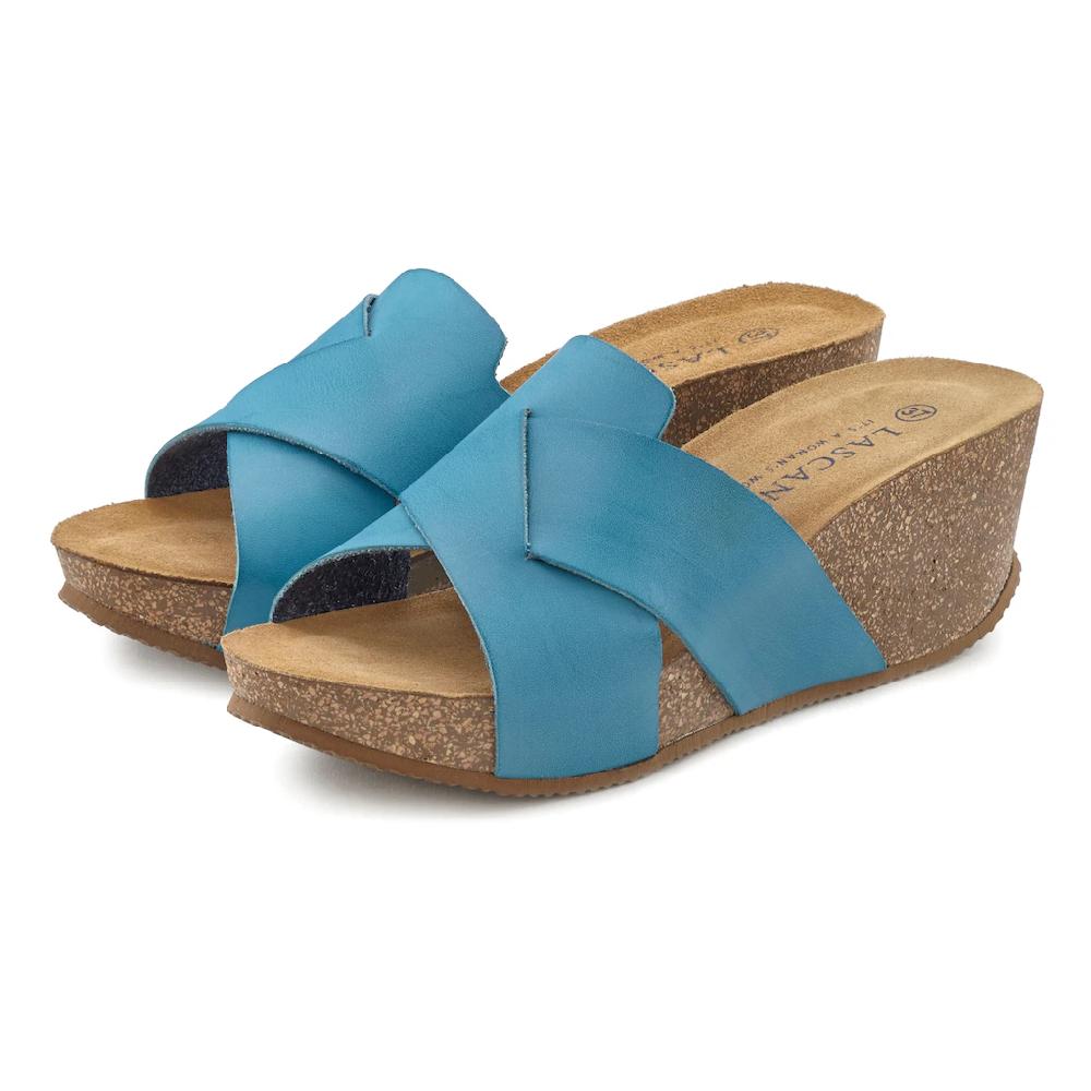 LASCANA Pantolette Mule Sandale Offener Schuh Mit Korkfußbett Und Keilabsatz Online Kaufen