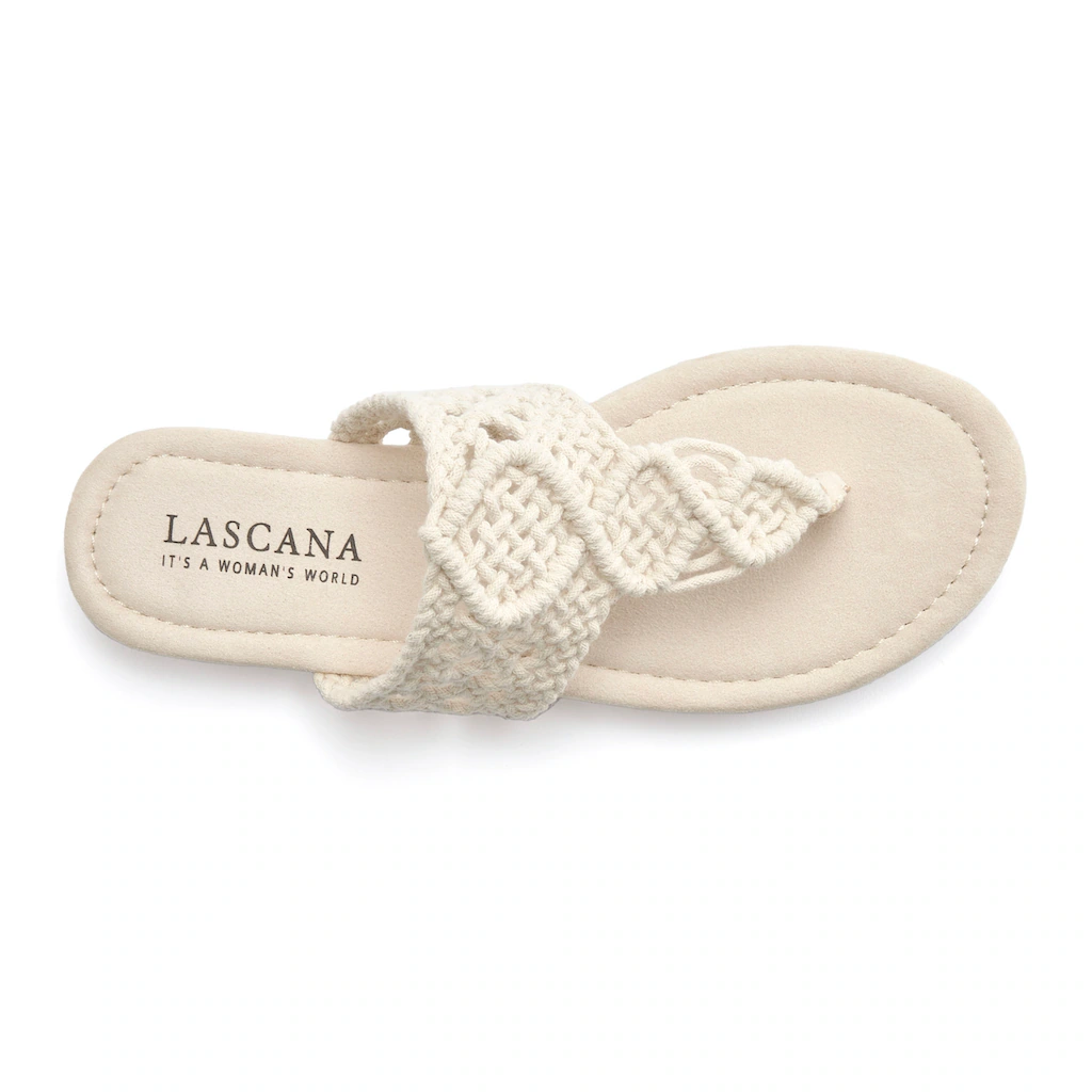 LASCANA Pantolette Mule Sandale Offener Schuh Zehentrenner Trendige Häkeloptik VEGAN