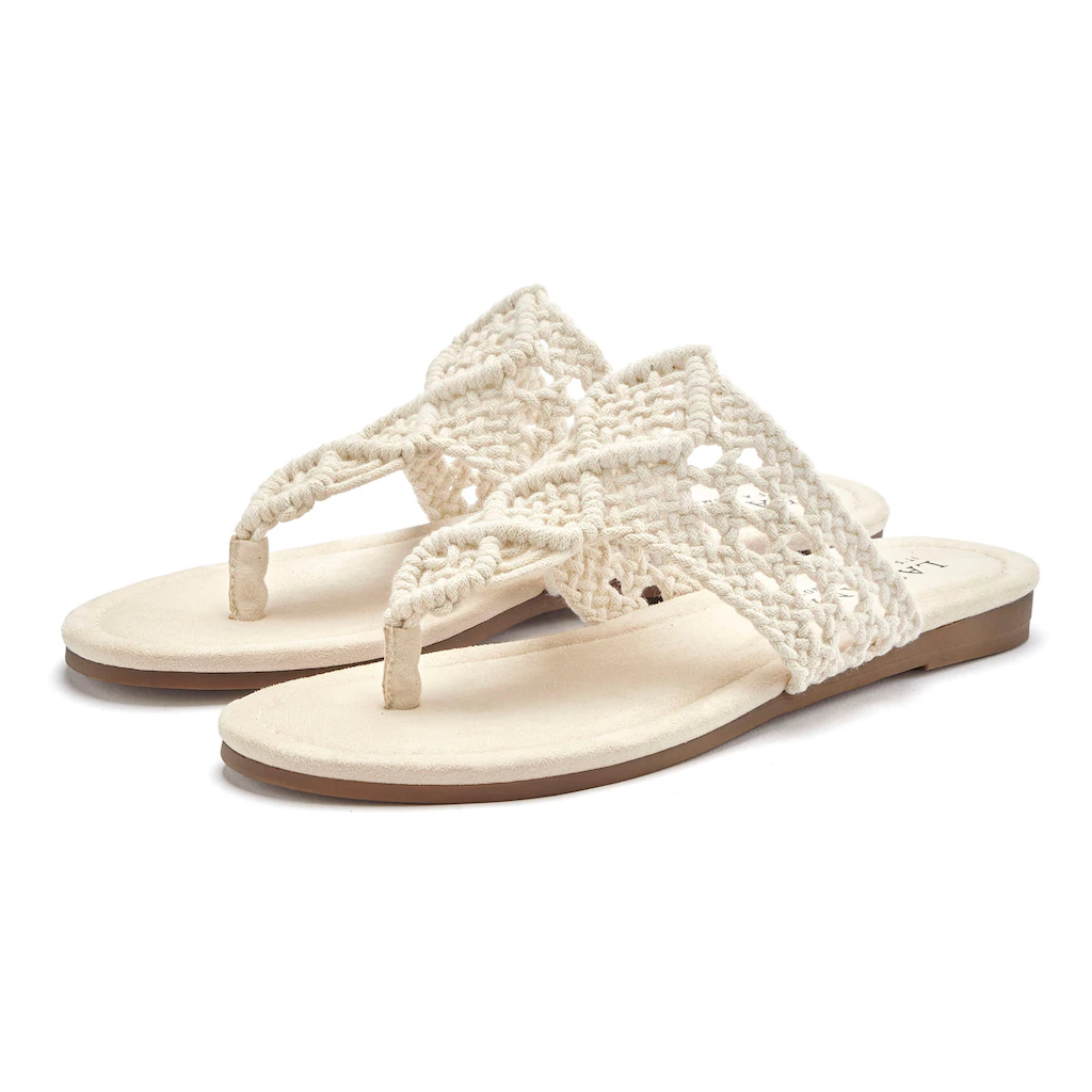 LASCANA Pantolette Mule Sandale offener Schuh Zehentrenner trendige Häkeloptik VEGAN