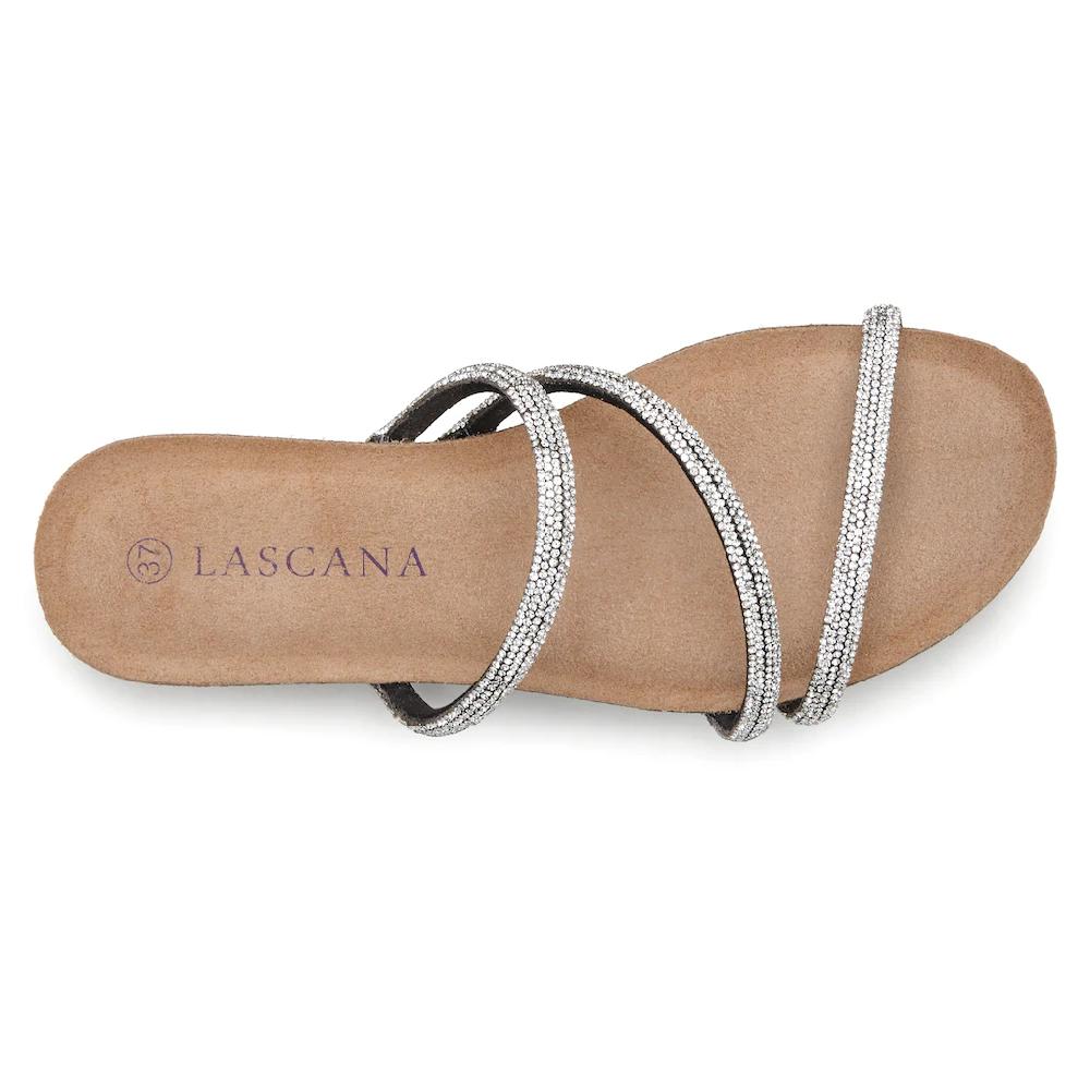 LASCANA Pantolette »Sandale « Mule Offener Schuh Hochwertiges Korkfußbett Mit Strasssteinchen ▷ Für