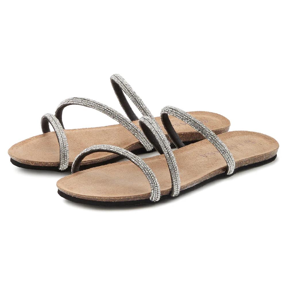 LASCANA Pantolette »Sandale « Mule offener Schuh hochwertiges Korkfußbett mit Strasssteinchen ▷ für