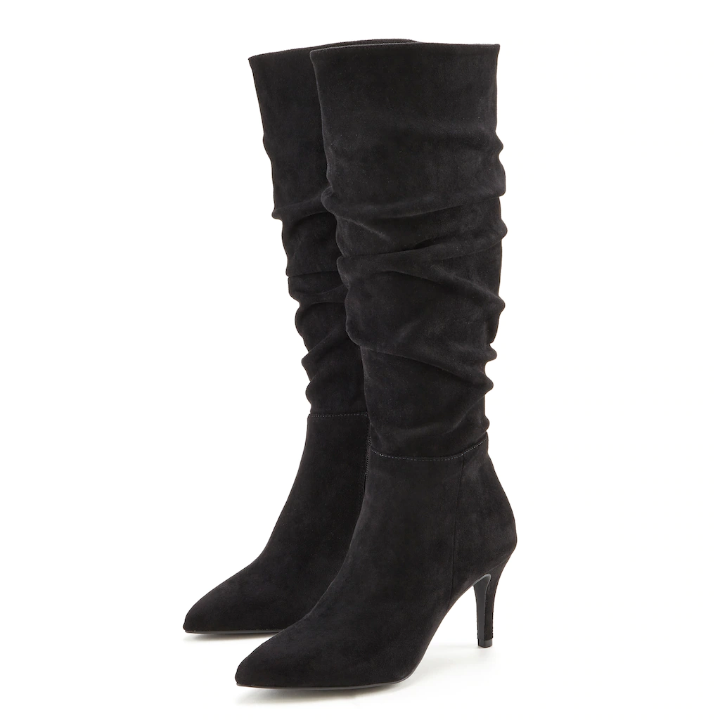 LASCANA Reißverschlussstiefel Mit Modischer Raffung Langschaft High-Heel Stiefelette Slouchy Boots Kaufen