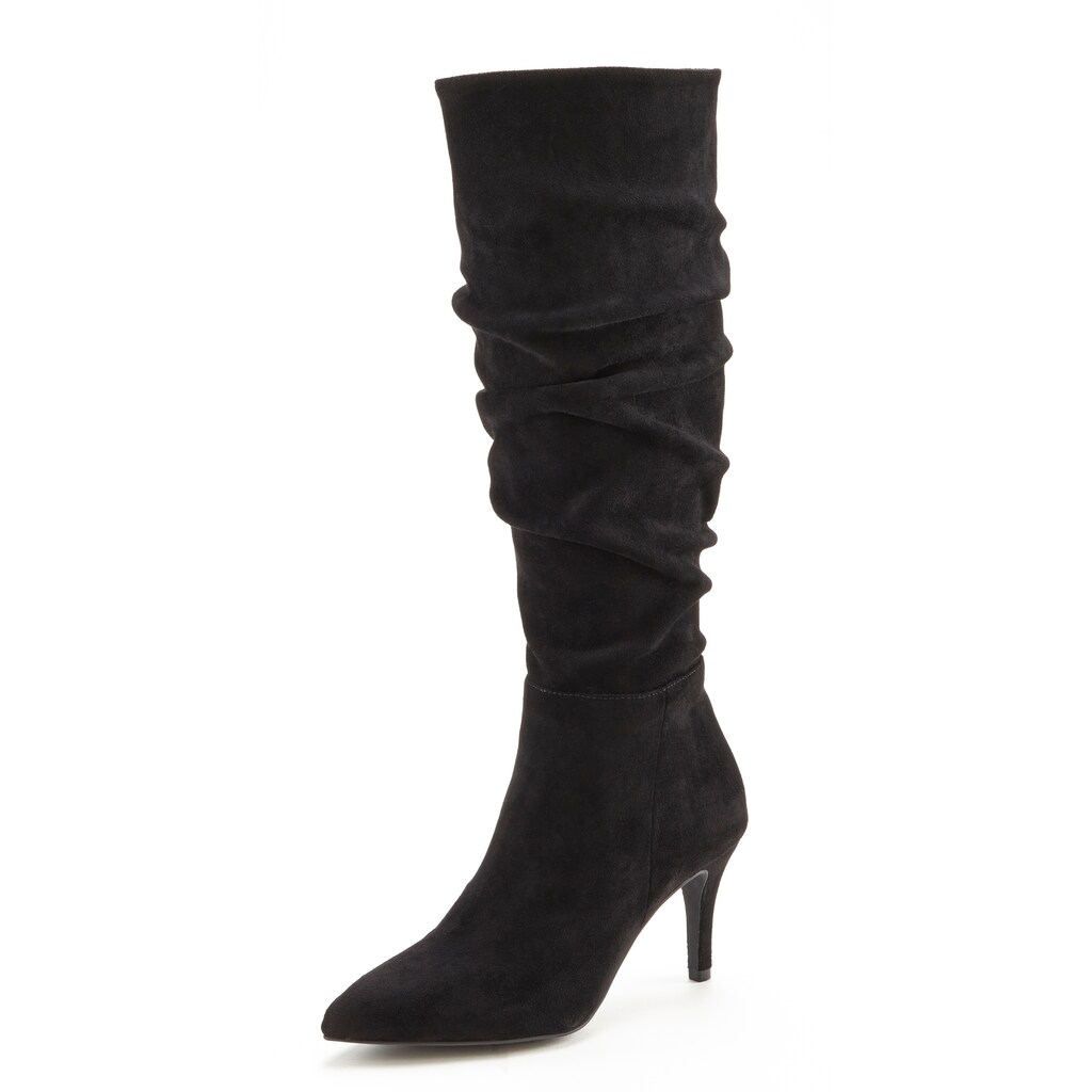 LASCANA Reißverschlussstiefel mit modischer Raffung Langschaft High-Heel Stiefelette Slouchy Boots kaufen