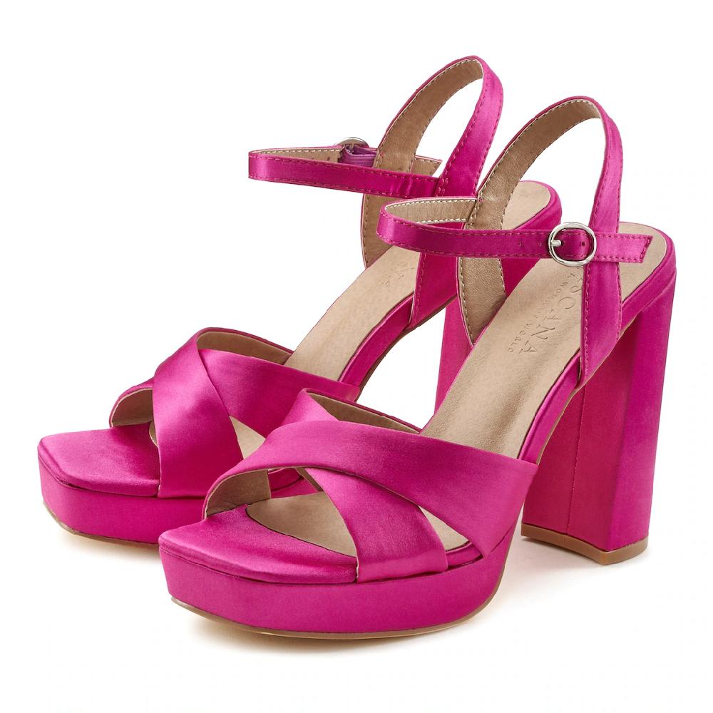 LASCANA Riemchensandalette High Heel Sandale Mit Plateau & Blockabsatz In Satin Optik VEGAN