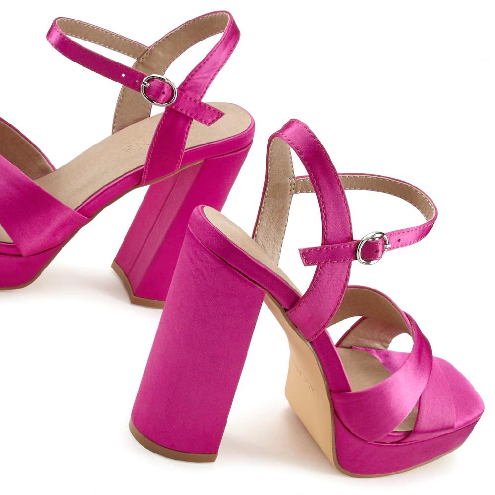 LASCANA Riemchensandalette High Heel Sandale Mit Plateau & Blockabsatz In Satin Optik VEGAN