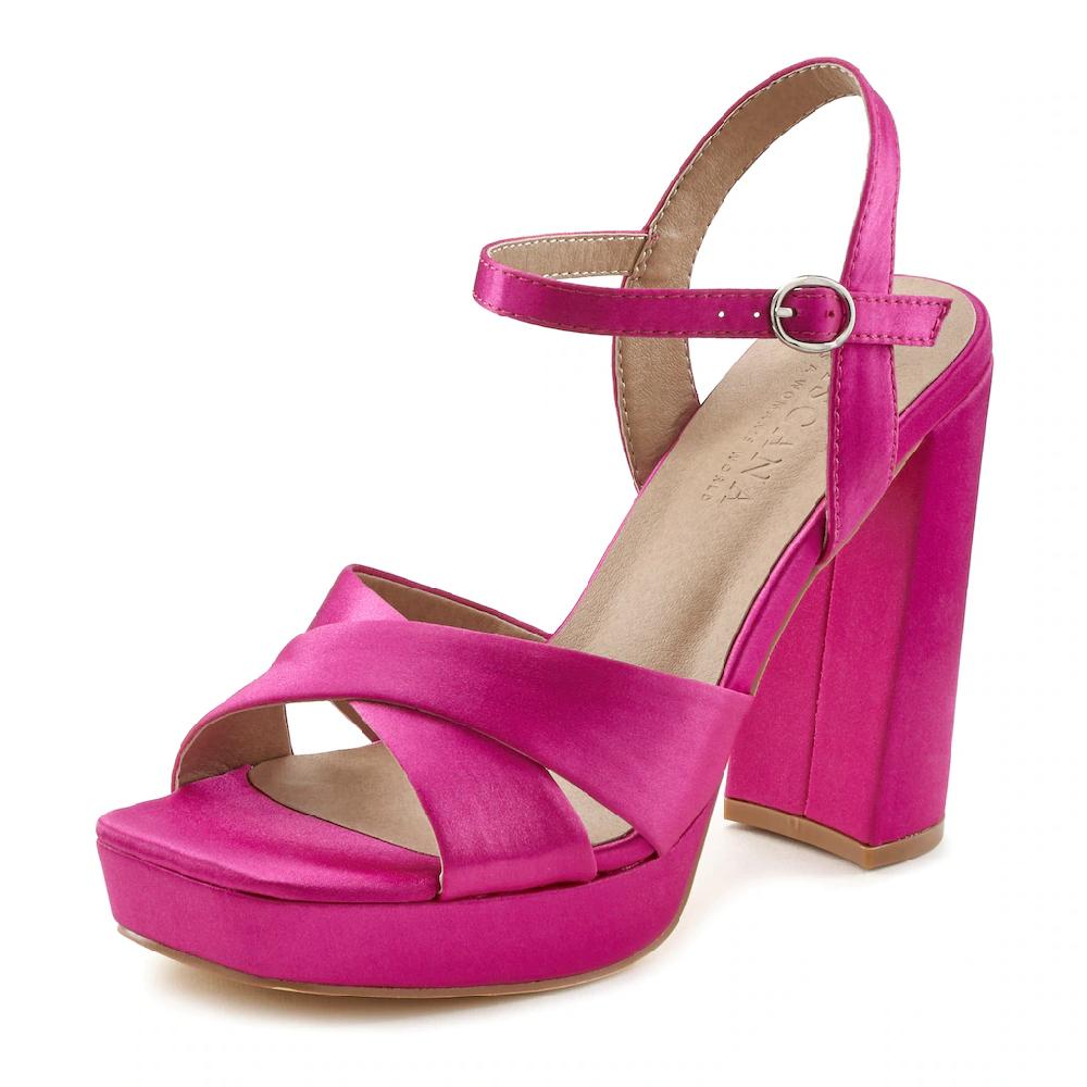 LASCANA Riemchensandalette High Heel Sandale mit Plateau & Blockabsatz in Satin Optik VEGAN