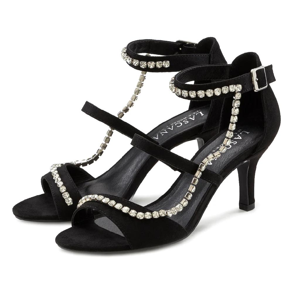 LASCANA Riemchensandalette Sandalette Sommerschuh Mit Schmuckkette Und Bequemer Absatzhöhe VEGAN