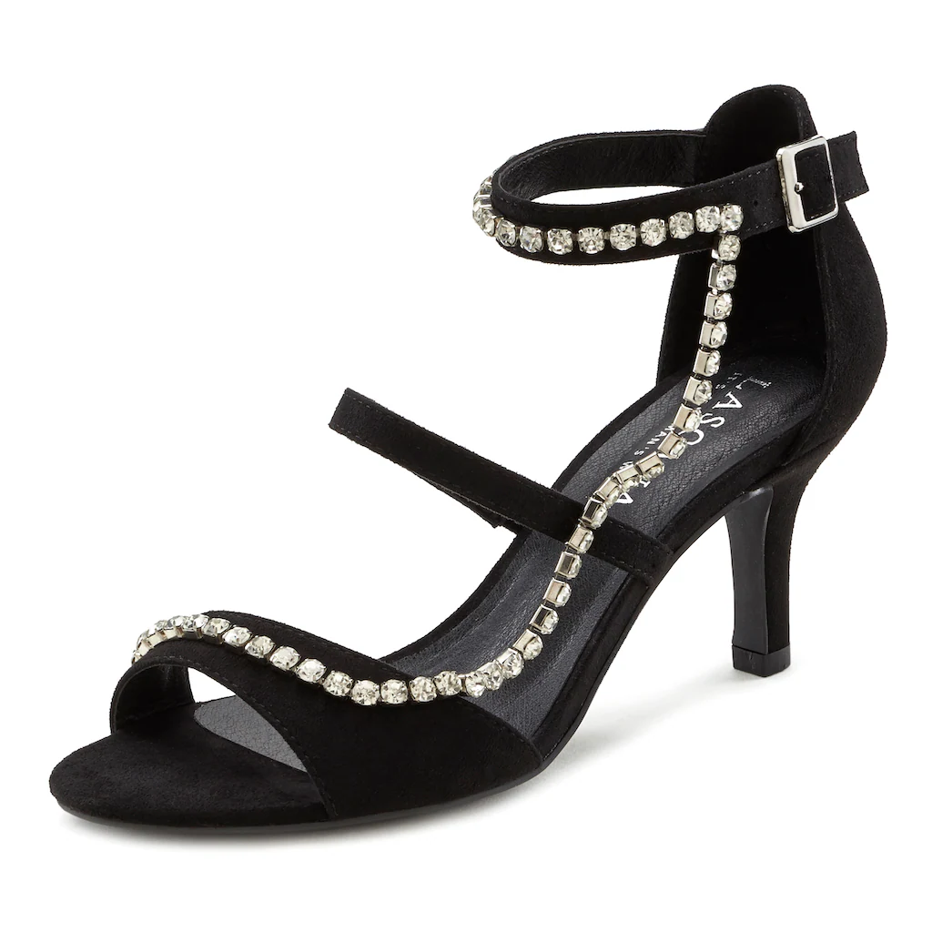 LASCANA Riemchensandalette Sandalette Sommerschuh mit Schmuckkette und bequemer Absatzhöhe VEGAN