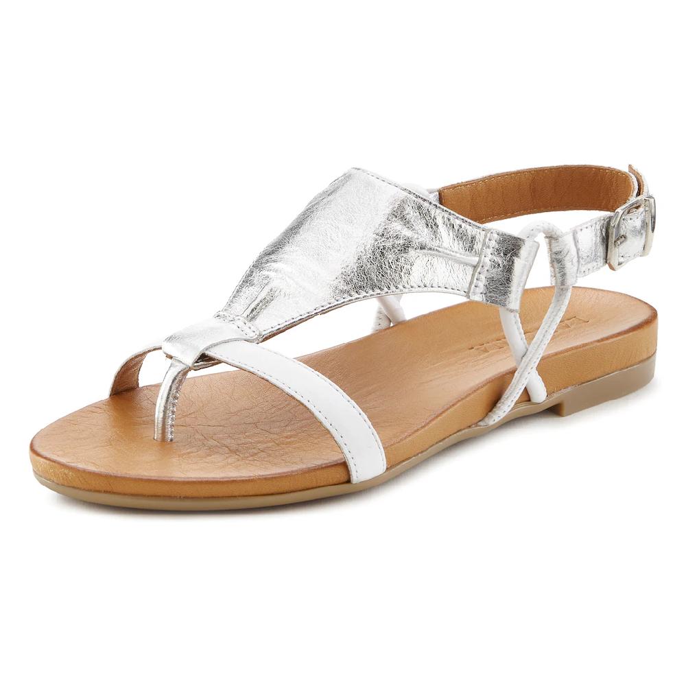 LASCANA Sandale Sandalette Sommerschuh Aus Hochwertigem Leder Mit Metallic Optik Online Bestellen