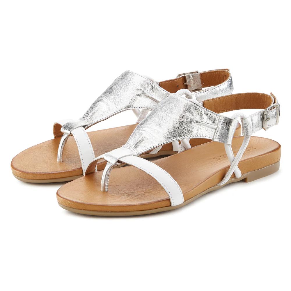 LASCANA Sandale Sandalette Sommerschuh aus hochwertigem Leder mit Metallic Optik online bestellen