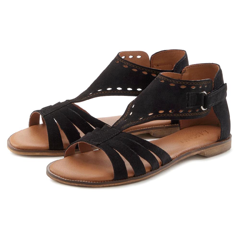 LASCANA Sandale Sandalette Sommerschuh aus hochwertigem Leder mit kleinen Cut-Outs