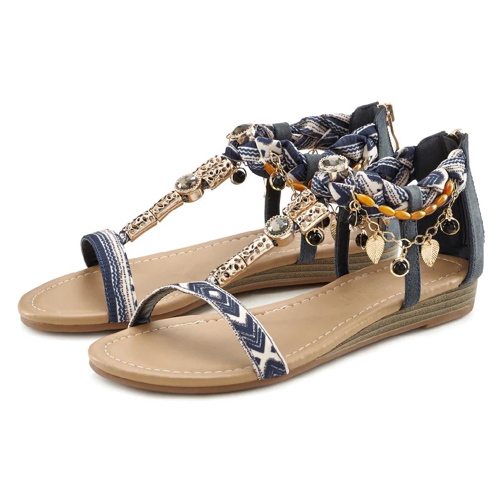 LASCANA Sandale Sandalette Sommerschuh Kleiner Keilabsatz Modische Verzierung VEGAN Kaufen