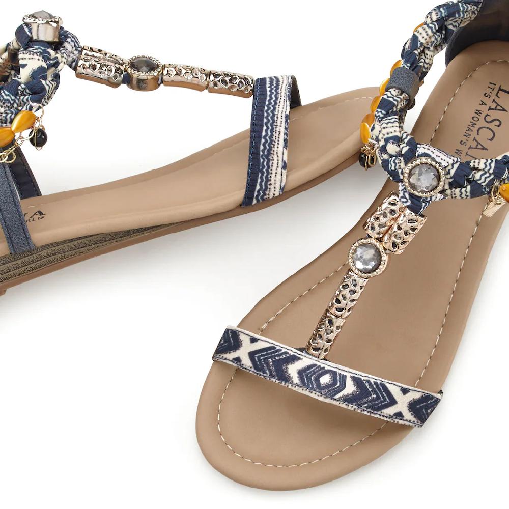 LASCANA Sandale Sandalette Sommerschuh Kleiner Keilabsatz Modische Verzierung VEGAN Kaufen