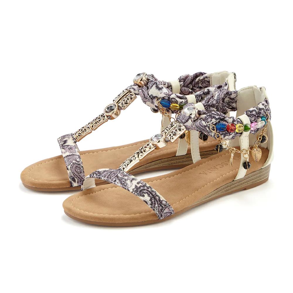 LASCANA Sandale Sandalette Sommerschuh mit Schmuckkettchen und Schmucksteinen VEGAN