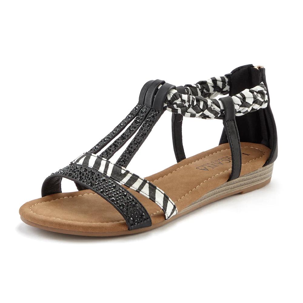 LASCANA Sandale Sandalette Sommerschuh Mit Verzierung Und Kleinem Keilabsatz VEGAN