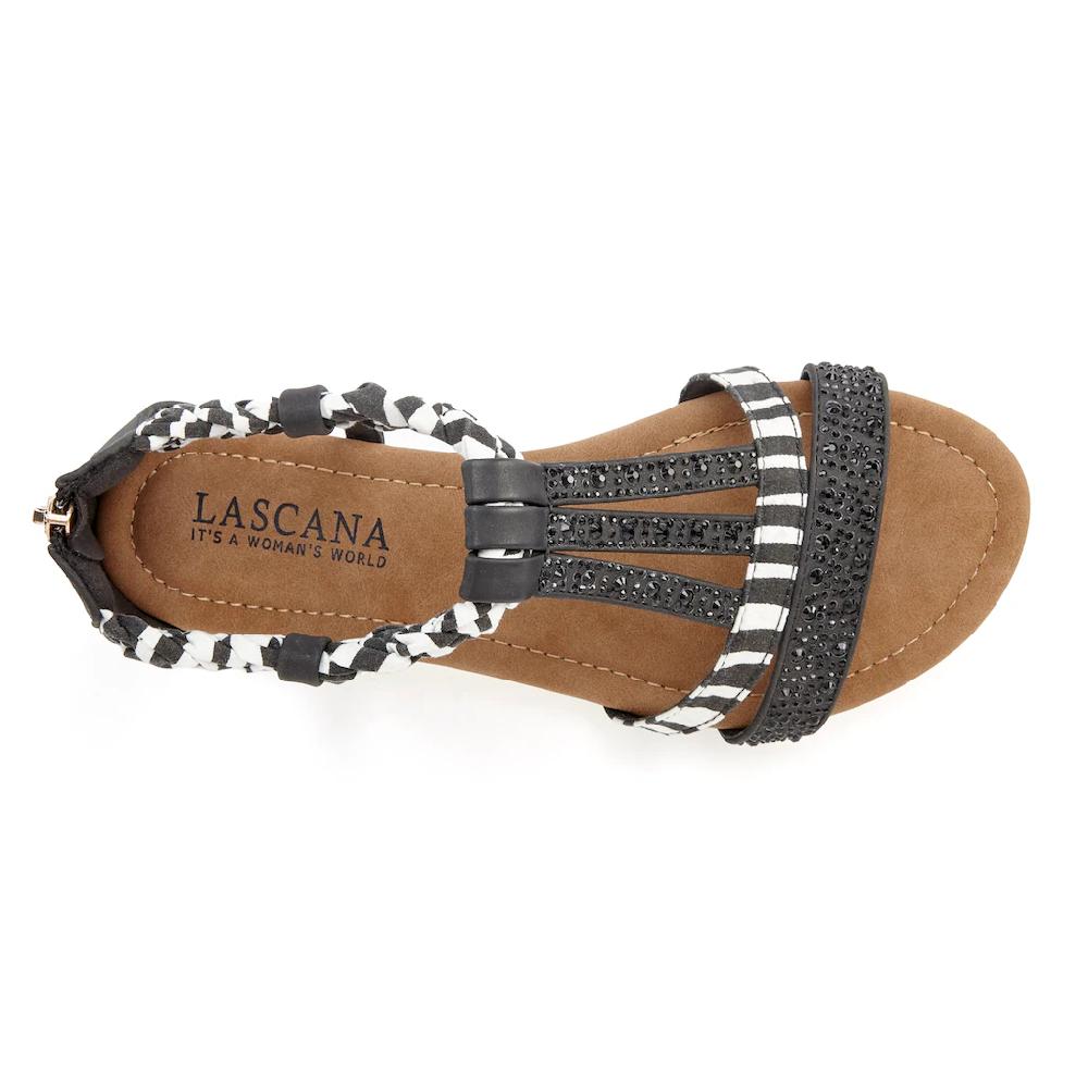 LASCANA Sandale Sandalette Sommerschuh Mit Verzierung Und Kleinem Keilabsatz VEGAN