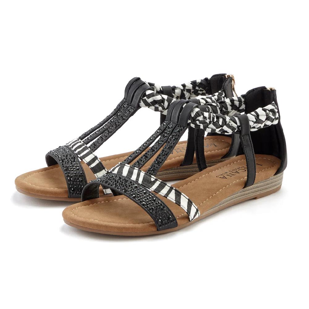 LASCANA Sandale Sandalette Sommerschuh mit Verzierung und kleinem Keilabsatz VEGAN