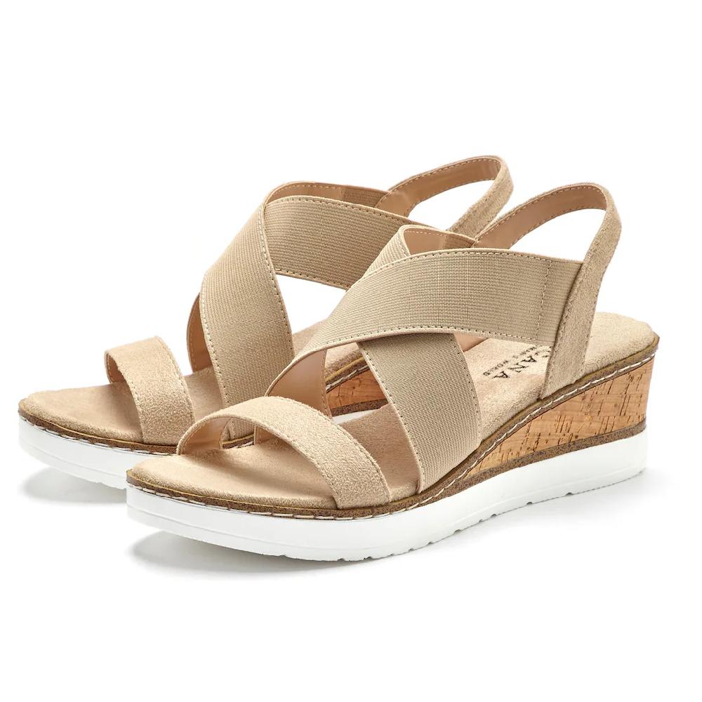 LASCANA Sandalette Sandale Sommerschuh Mit Keilabsatz Und Elastischen Riemen VEGAN