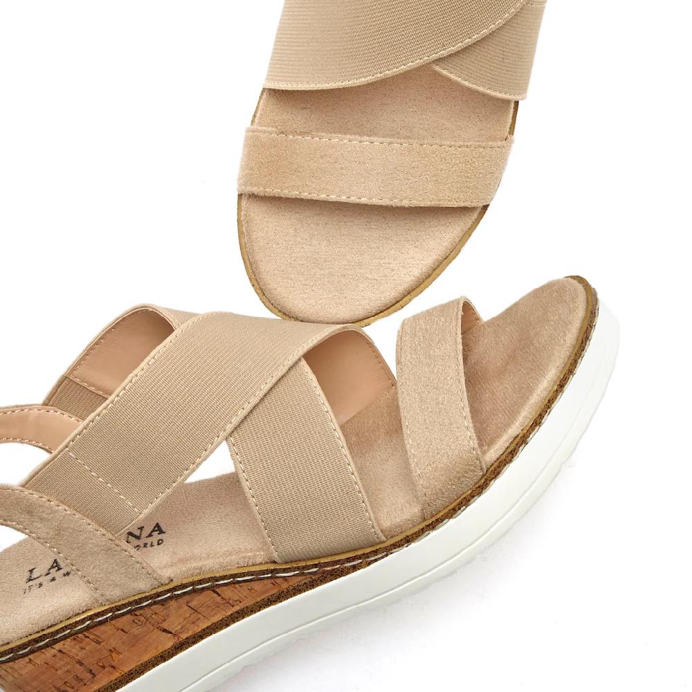LASCANA Sandalette Sandale Sommerschuh Mit Keilabsatz Und Elastischen Riemen VEGAN