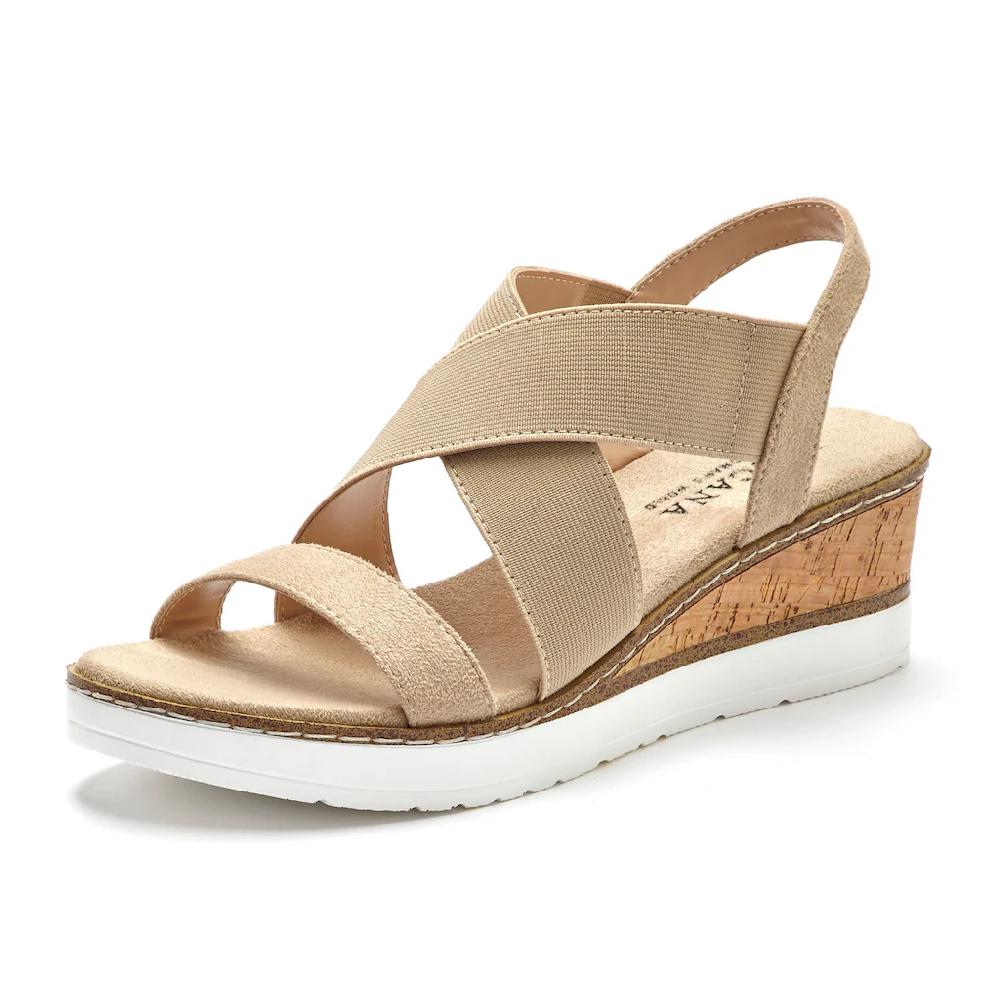 LASCANA Sandalette Sandale Sommerschuh mit Keilabsatz und elastischen Riemen VEGAN