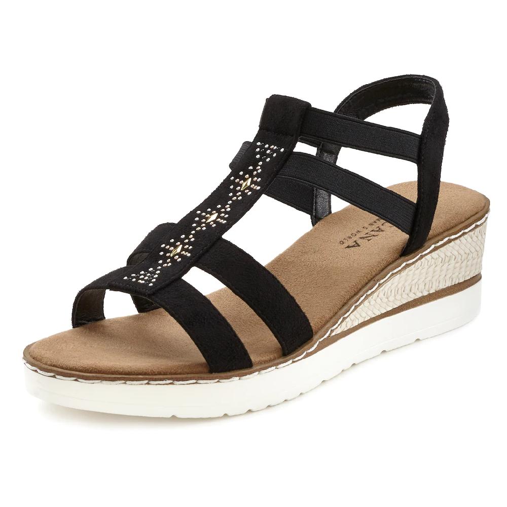 LASCANA Sandalette Sandalette Sommerschuh mit Keilabsatz und Schmucksteinen VEGAN ▷ für