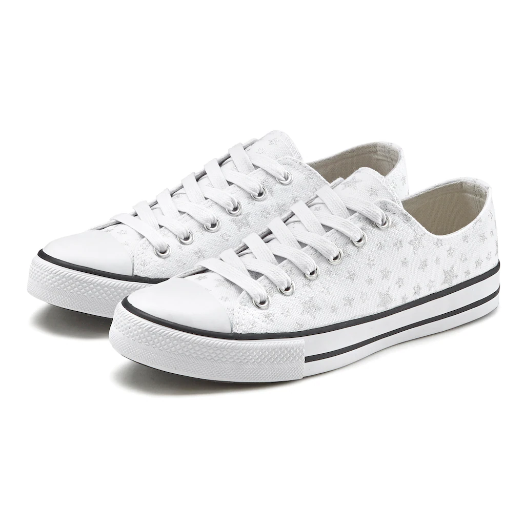 LASCANA Sneaker »Schnürhalbschuh« Aus Textil Mit Sternenprint In Glitzer-Optik Freizeitschuh Online Bestellen