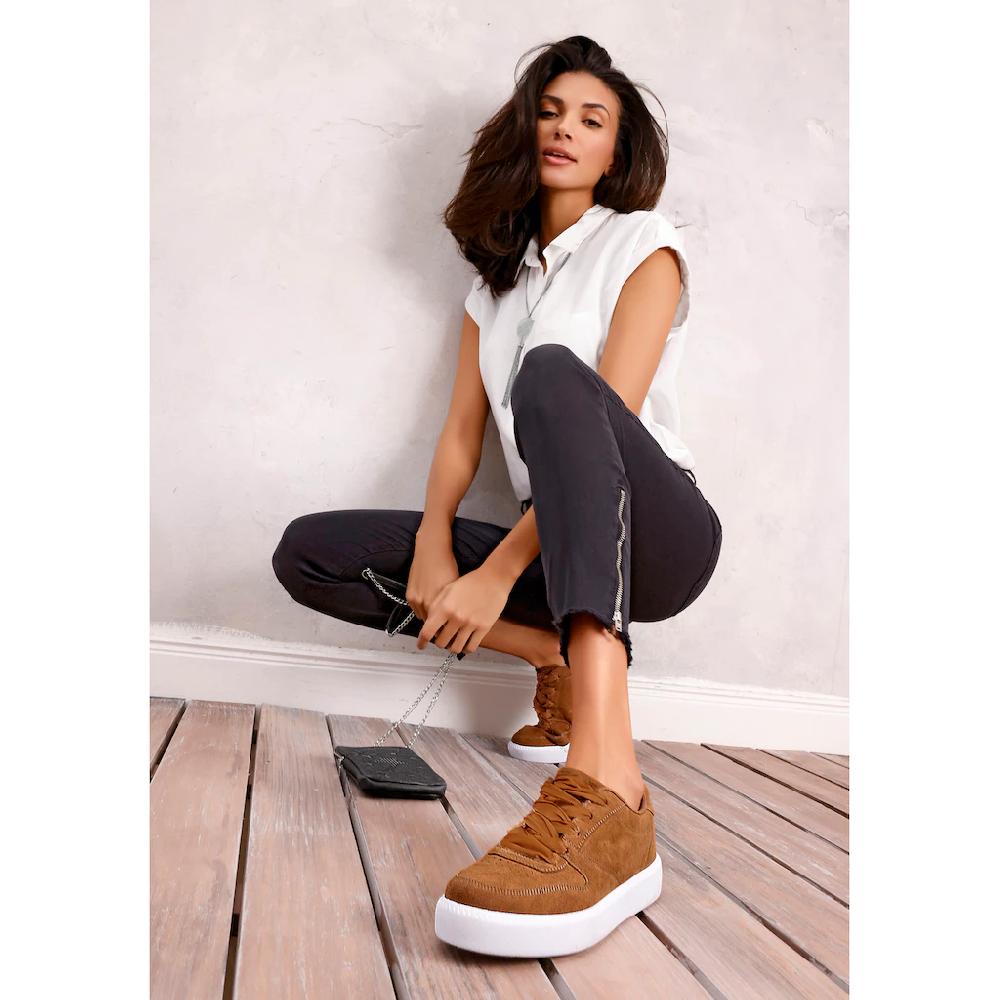 LASCANA Sneaker Schnürhalbschuh Ultraleicht Satinschnürung Im Retro-Look VEGAN Auf Rechnung Kaufen