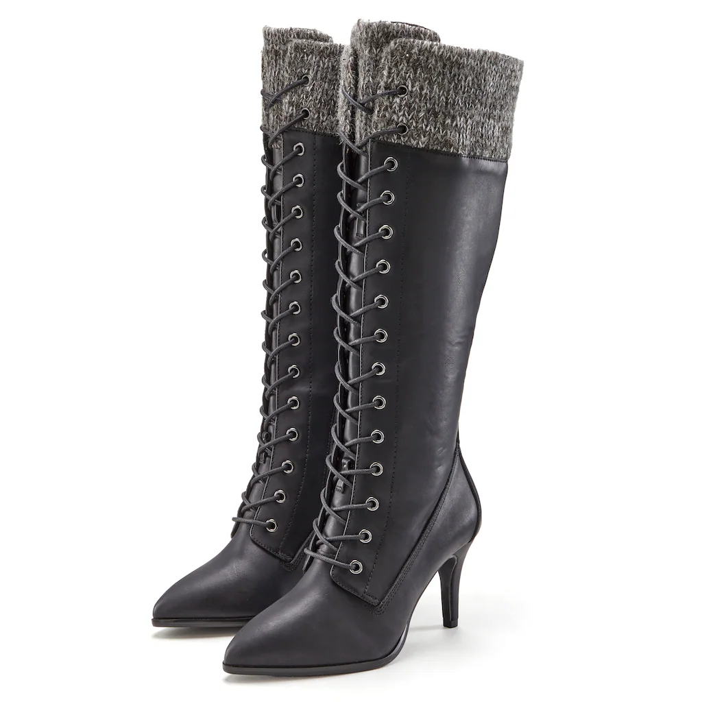 LASCANA Stiefel »Stiefelette Langer Stiefel« mit spitz zulaufender Form und Strickeinsatz online bestellen