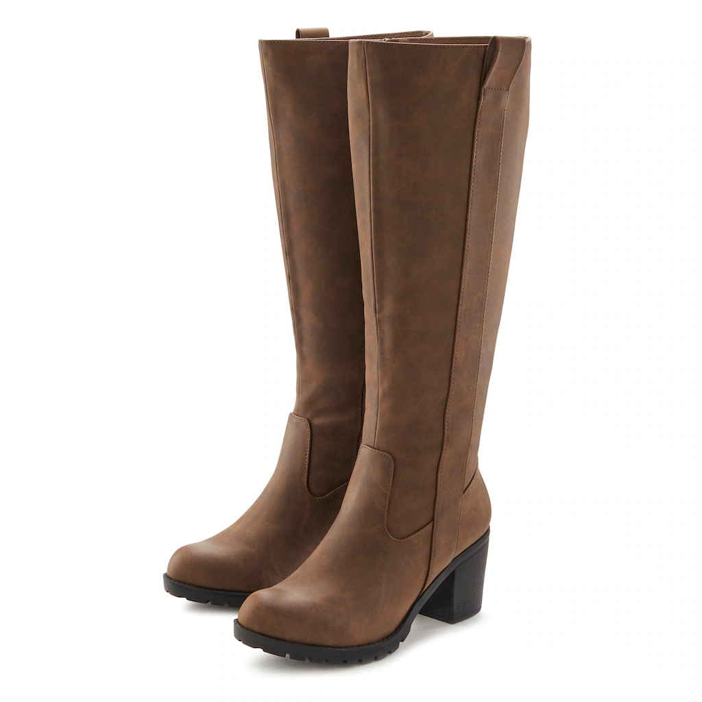 LASCANA Weitschaftstiefel Stiefel Stiefelette Langer Stiefel Blockabsatz Cowboy Stil VEGAN Online Bestellen