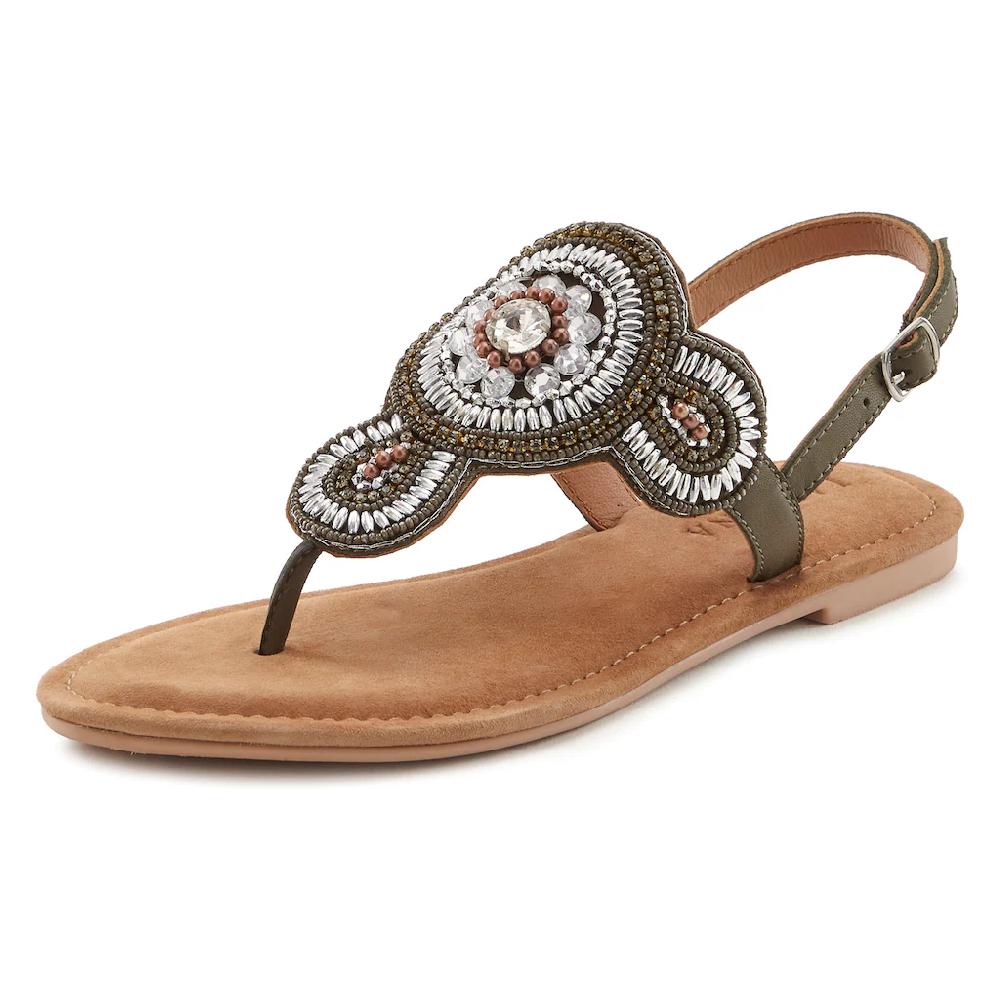 LASCANA Zehensteg-Sandale Mit Aufwendiger Verzierung Und Softer Lederinnensohle