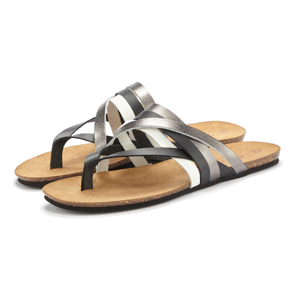 LASCANA Zehentrenner Sandale Pantolette Aus Leder Mit Korkfußbett