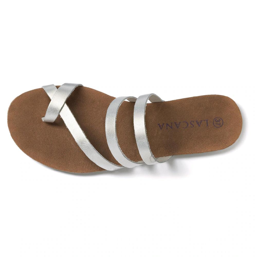 LASCANA Zehentrenner Sandale Pantolette Aus Leder Im Metallic-Look