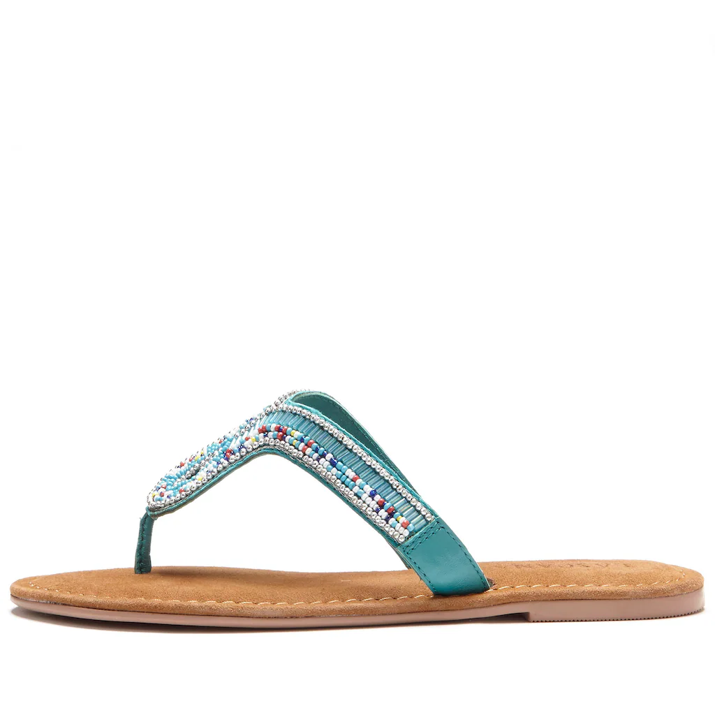 LASCANA Zehentrenner Sandale Pantolette aus Leder mit Zierperlen